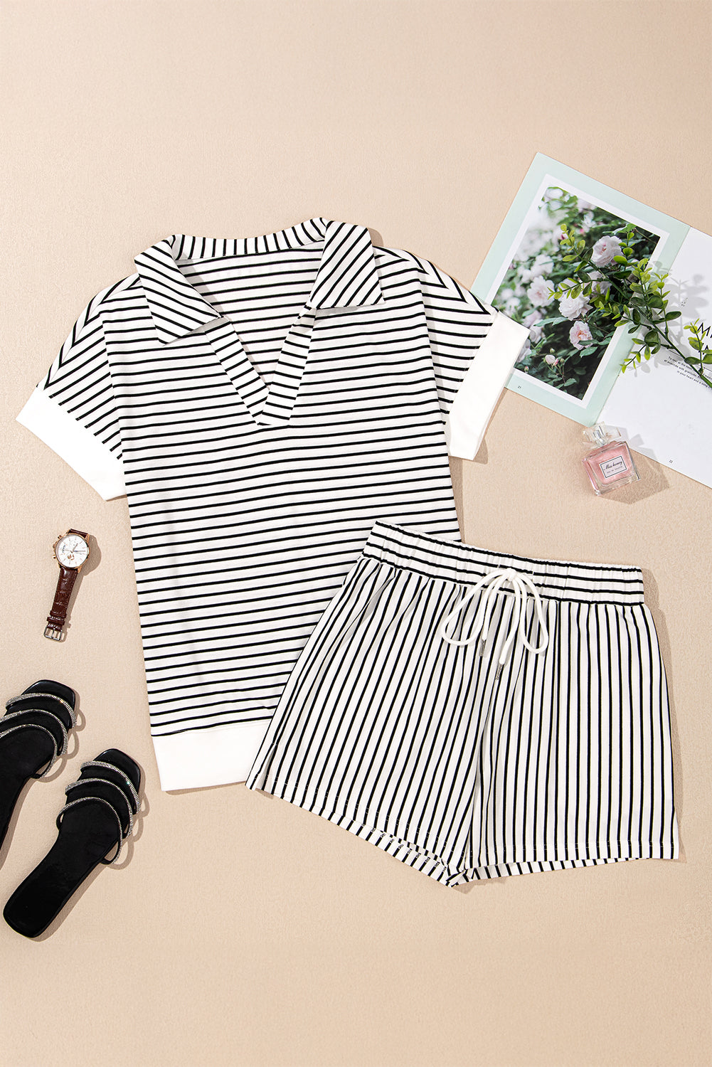 V Neck Tee and Casual Short Set