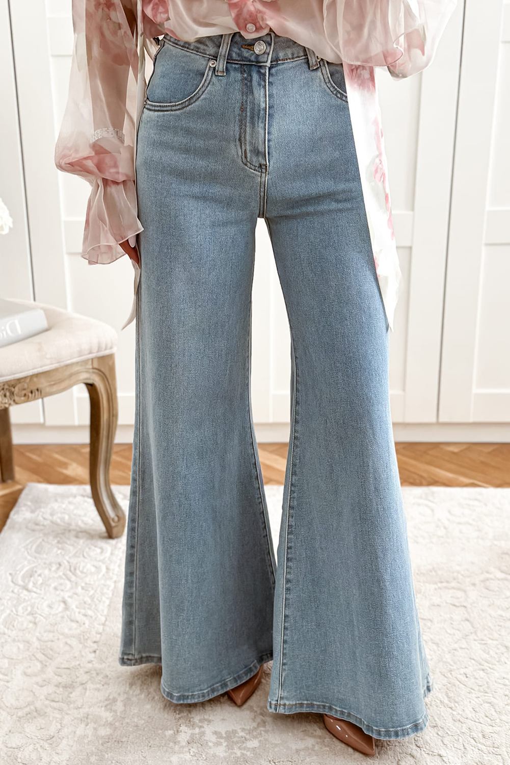 High Waist Button Zip Fly Bell Bottom Jeans