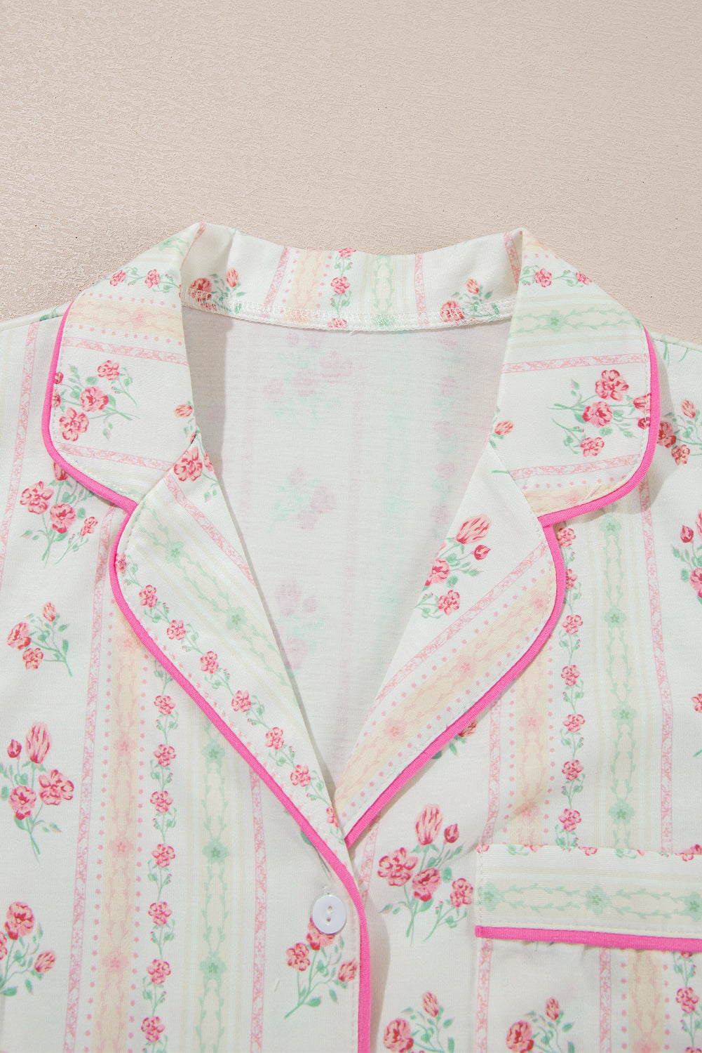 Floral Print Contrast Pipping Short Pajamas Set