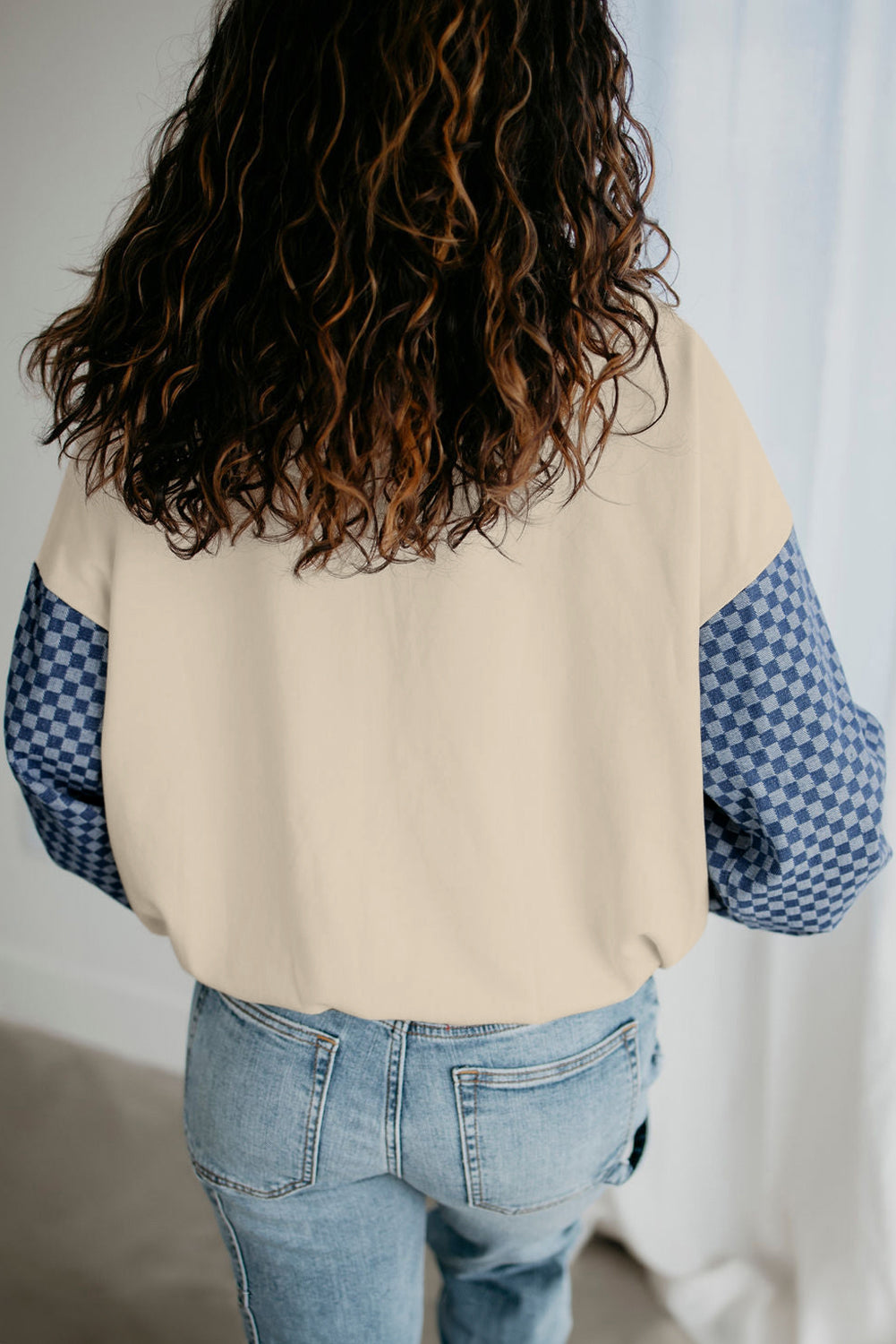 Checkered Patchwork Kangaroo Pocket Half Zipper Hoodie
