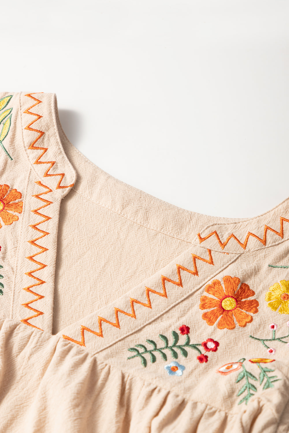 Linen Embroidery Ruffle Sleeves Dress