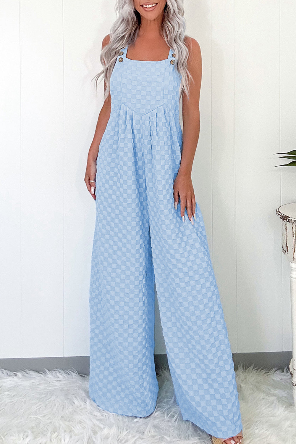 Checkered Pocketed High Waist Wide Leg Overall