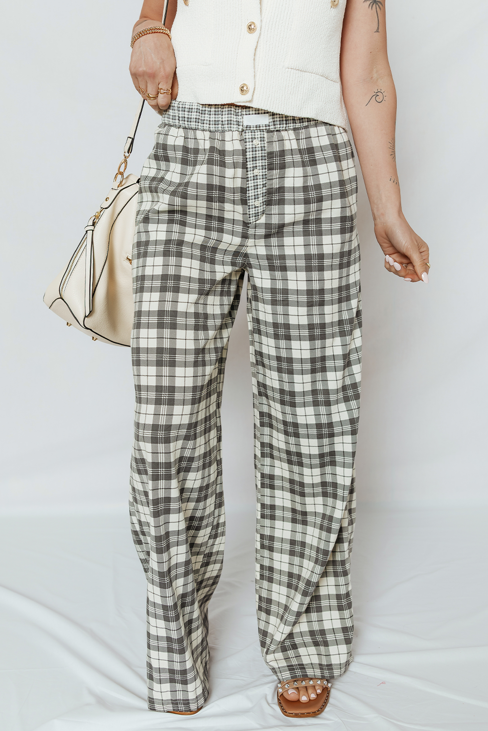 Plaid Wide Leg Casual Pants