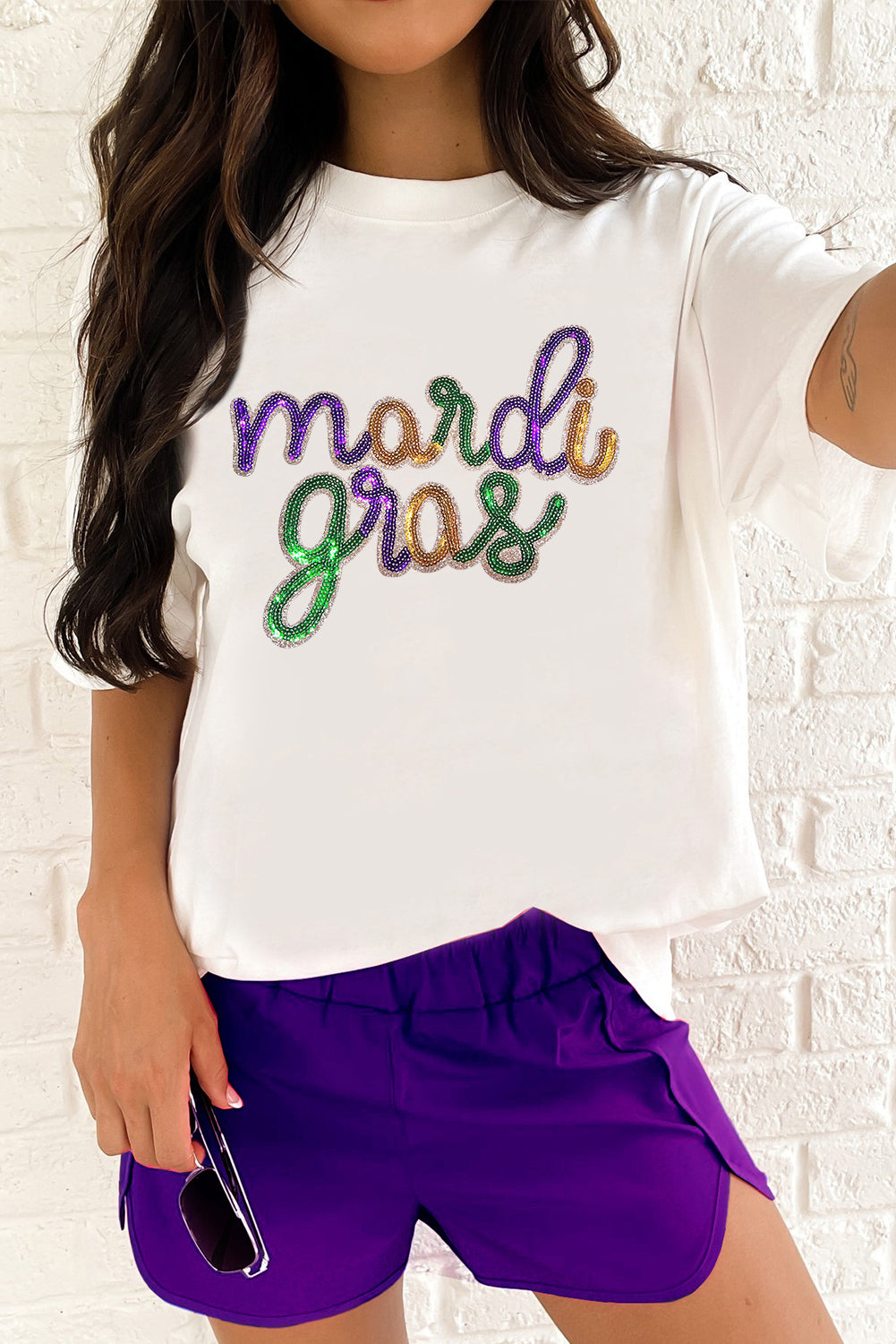 Full Size Sequin mardi gras T Shirt