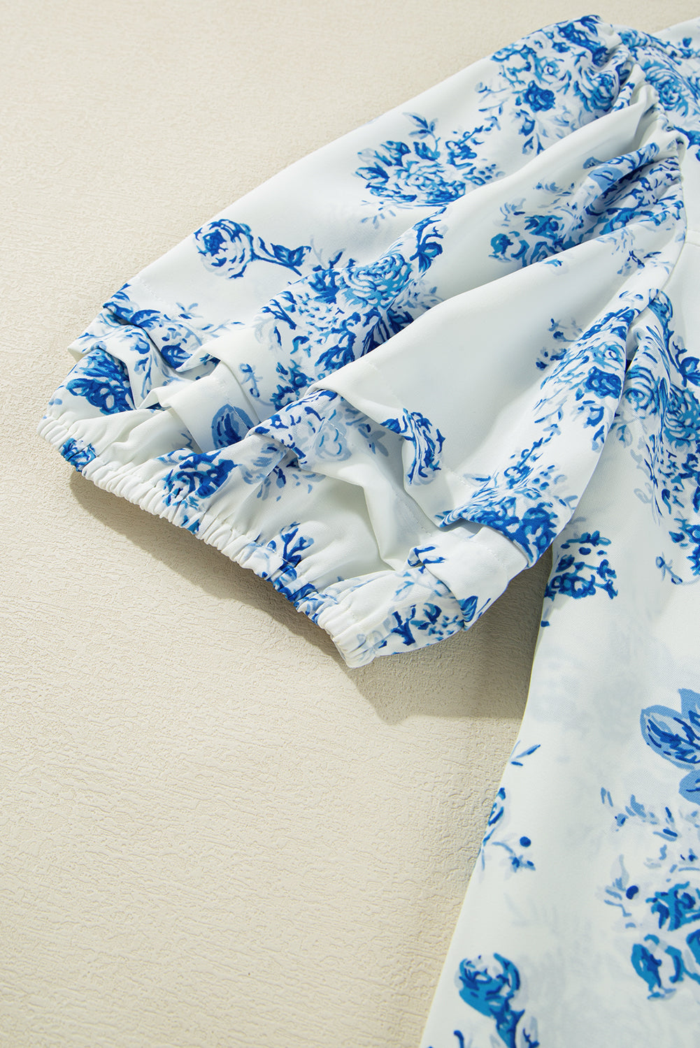 Floral Tiered Puff Short Sleeve Pleated Bust Buttoned Casual Shirt