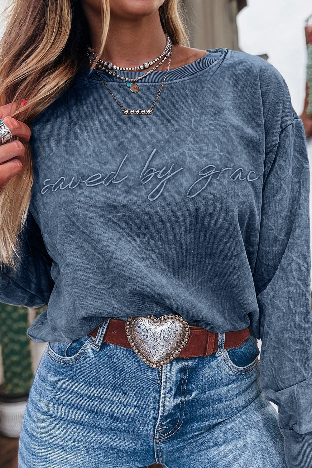 Letter Embroidery Mineral Wash Loose Sweatshirt