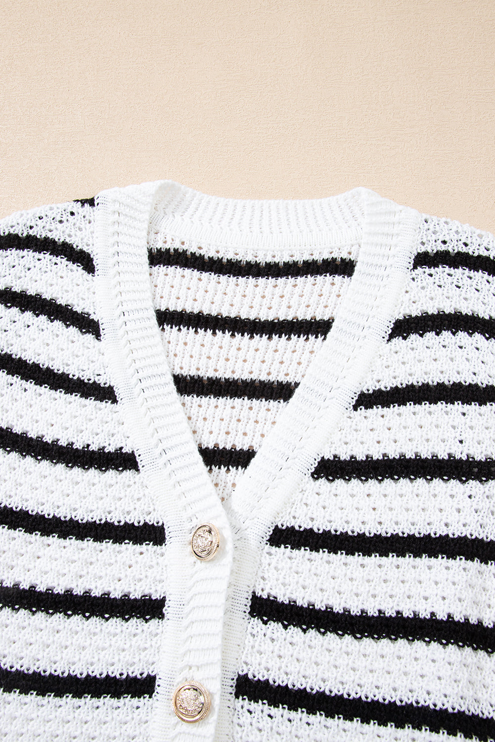 Stripe V Neck Gold Buttons Elegant Sweater Vest