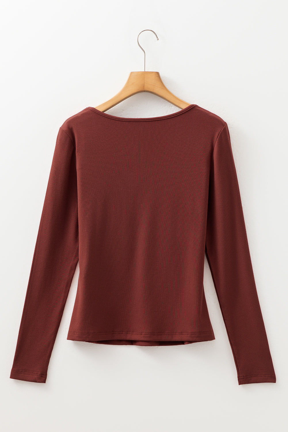 Gathered Bust Square Neck Ribbed Fit Long Sleeve Top