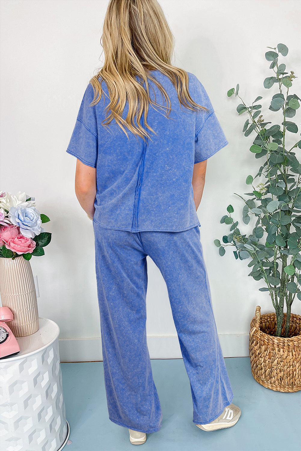 Floral Patch Exposed Seam Raw Edge Pants Set