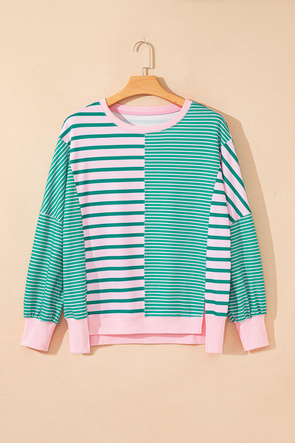 Mix Pattern Color Block Patchwork Side Slit Baggy Sweatshirt