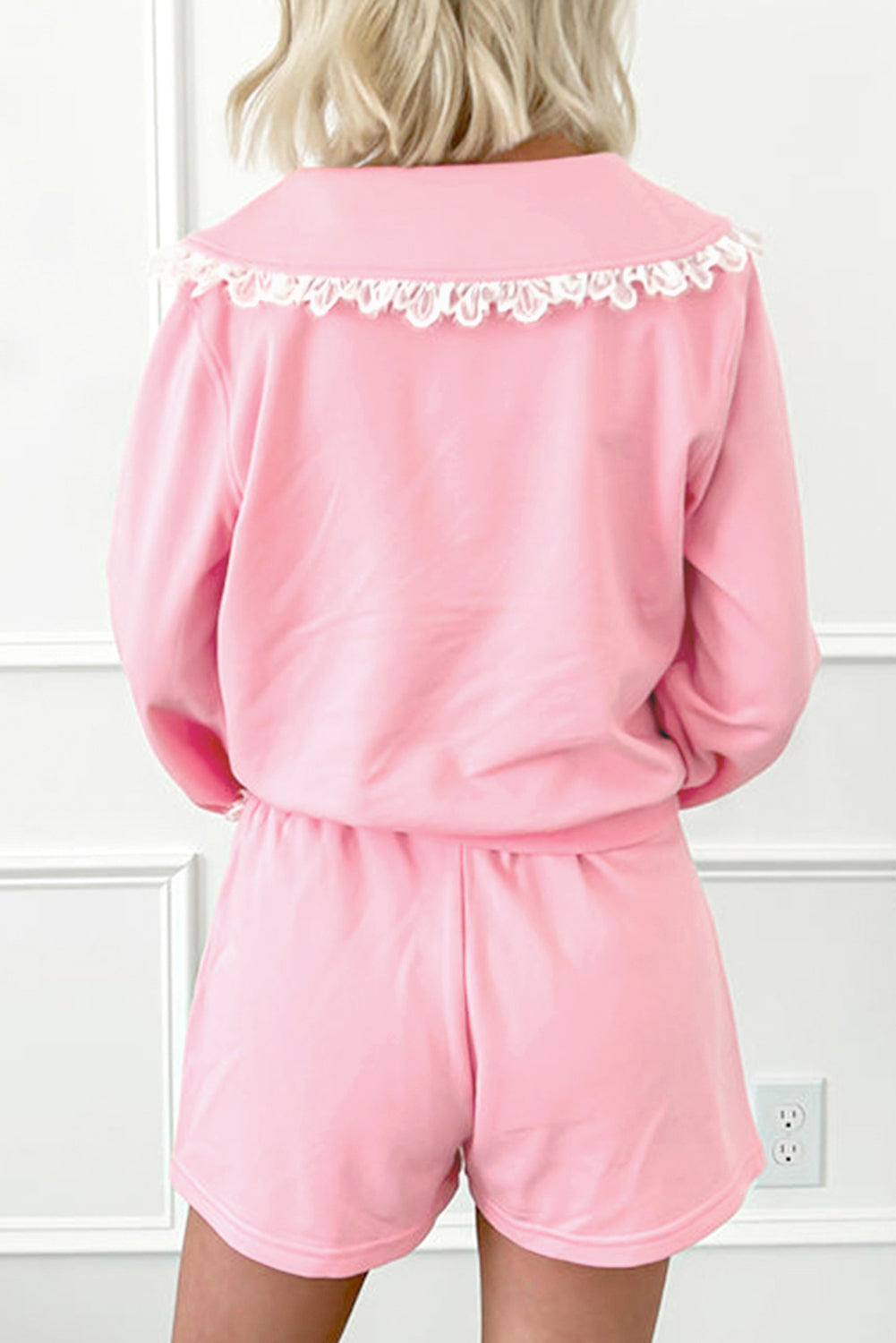 Peter Pan Lace Embellished Neck Collision Sweatshirt and Skirt Two Piece Set