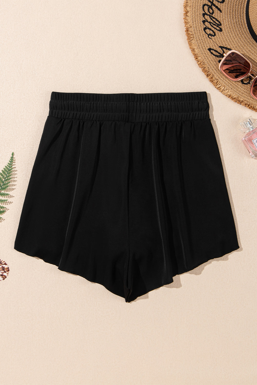 High Waisted Drawstring 2-in-1 Side Pocket Color Block Bikini Shorts