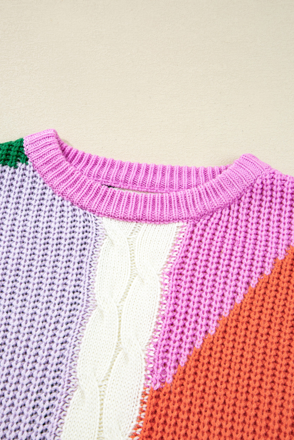 Color Block Textured Knit Drop Shoulder Loose Fit Sweater