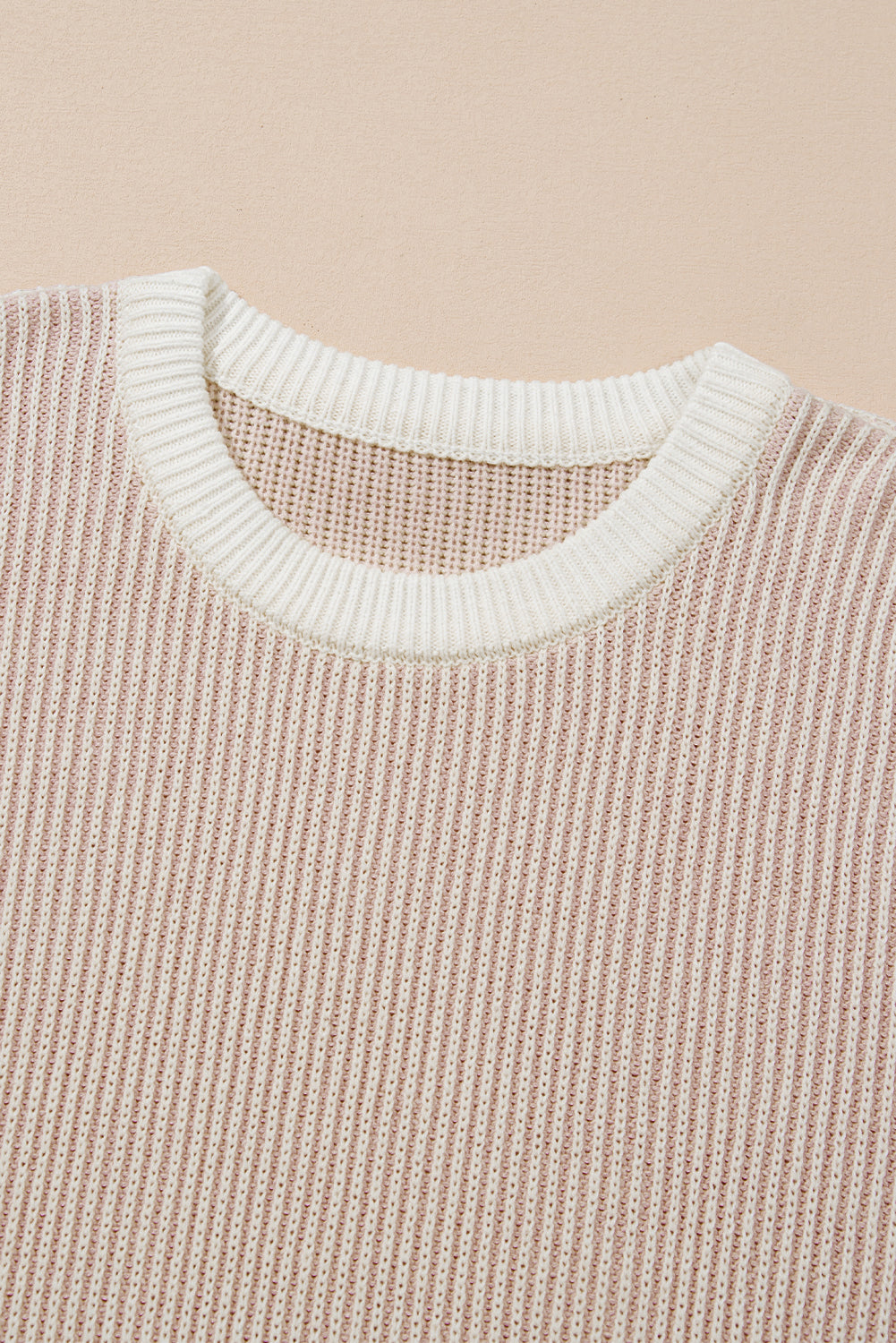 Plus Size Contrast Trim Crew Neck Rib Knit Drop Shoulder Sweater