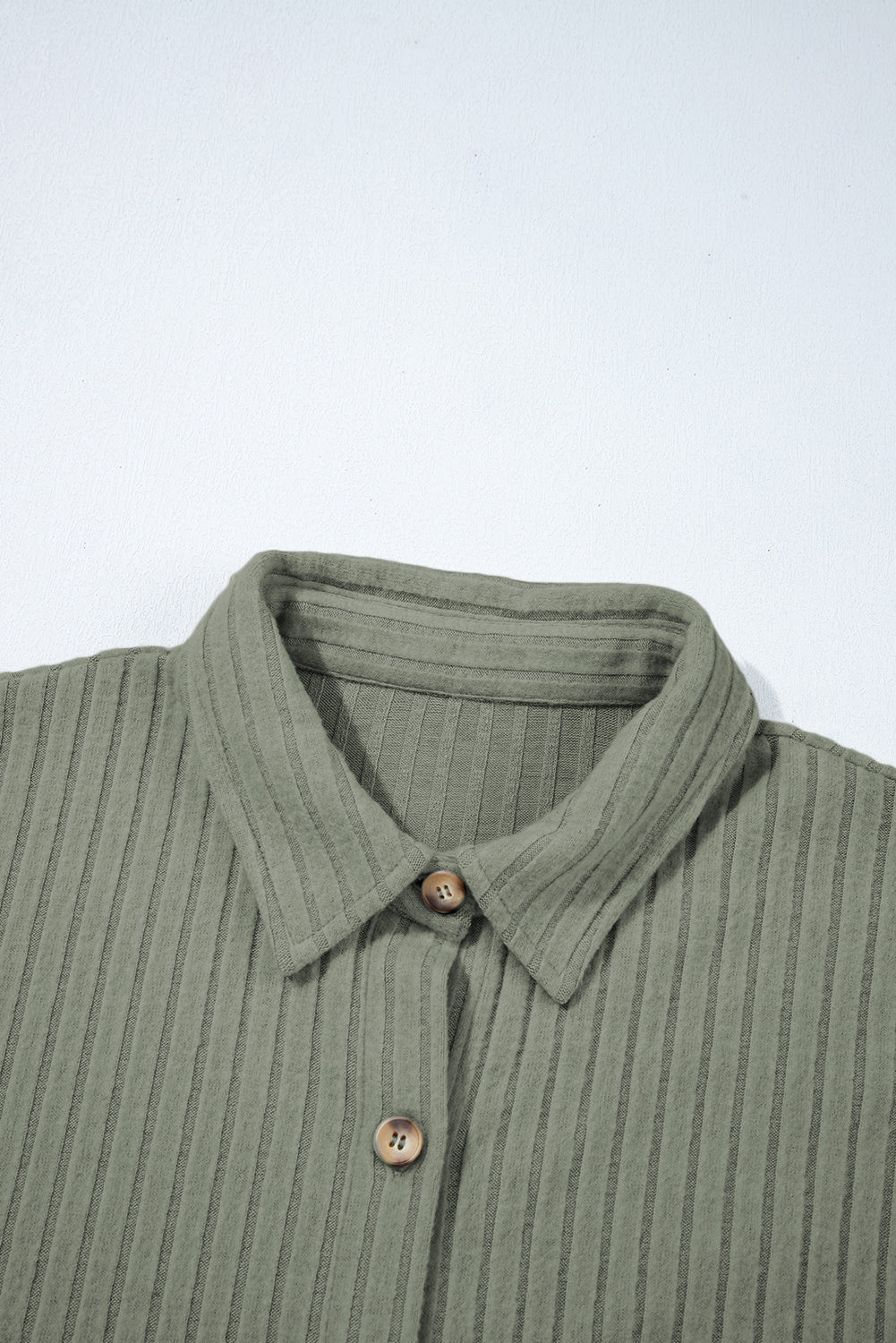 Thermal Ribbed Texture Drop Shoulder Button Up Shacket
