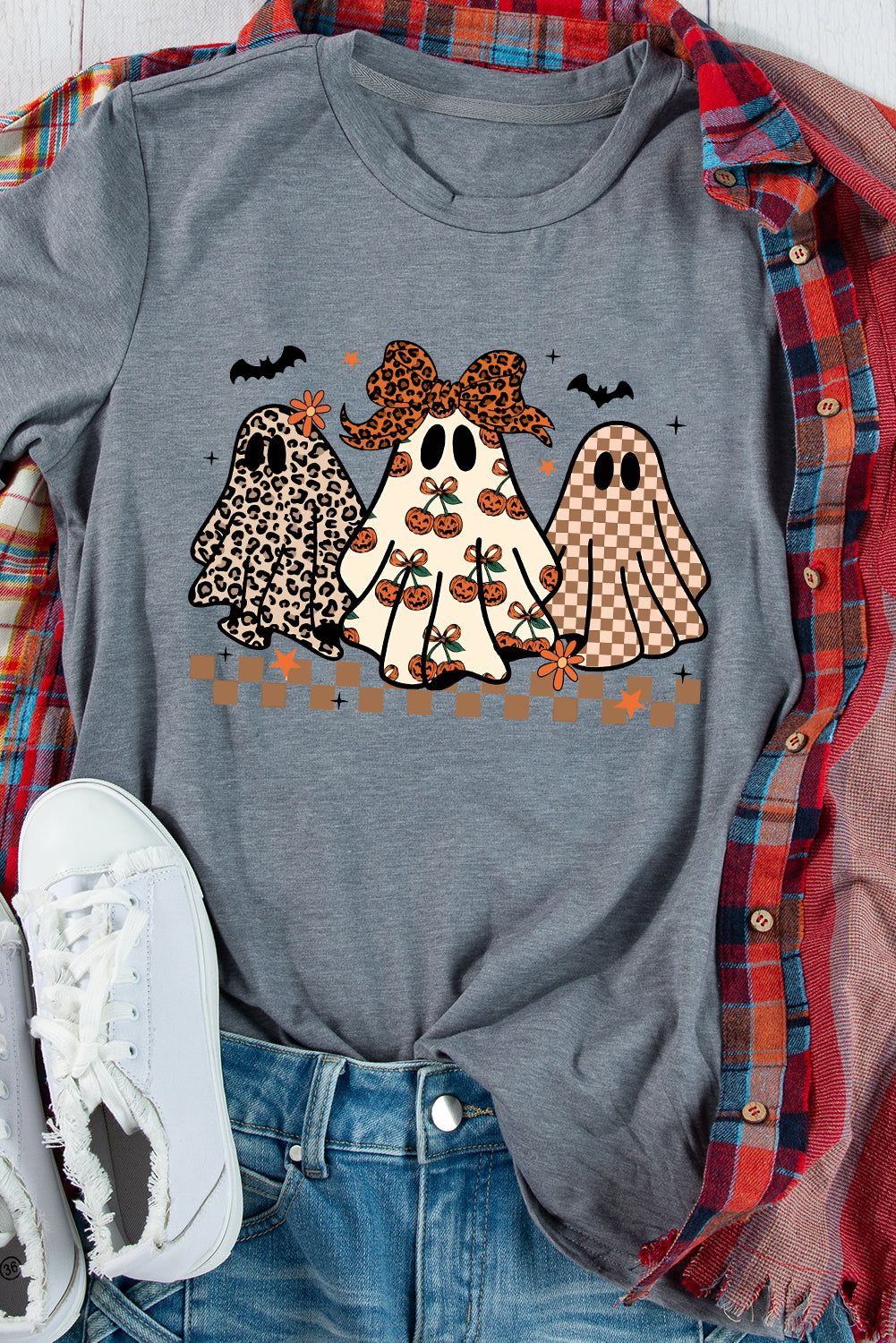 Cute Halloween Ghost Printed Womens Casual Tee