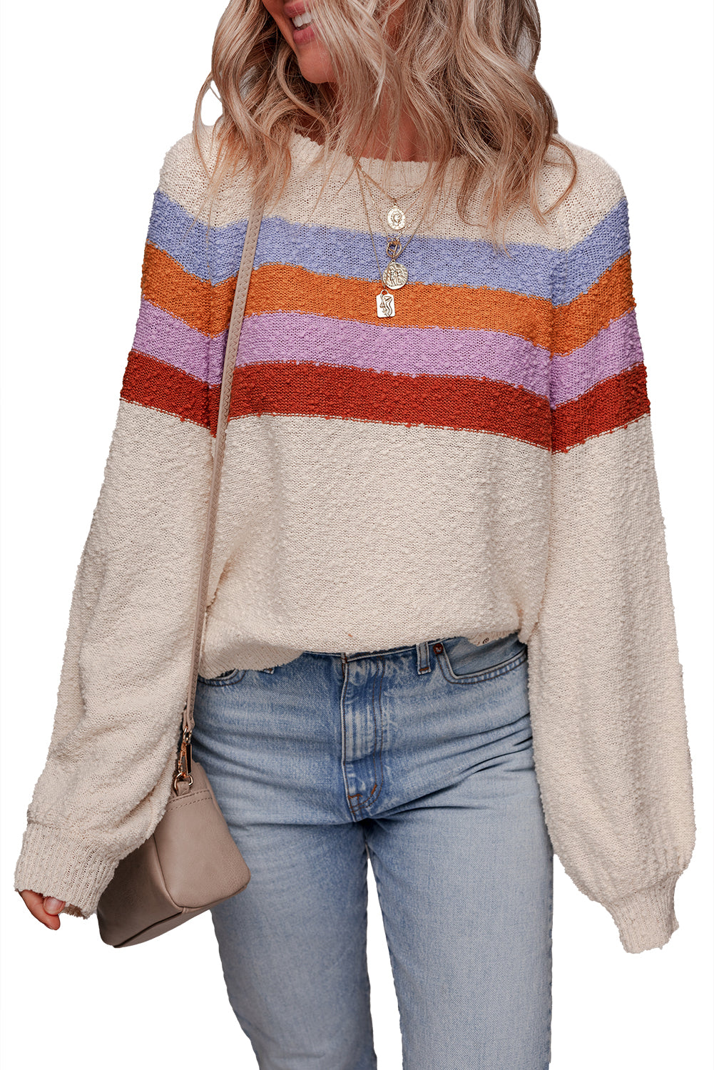 Striped Color Block Loose Sleeve Chic Sweater