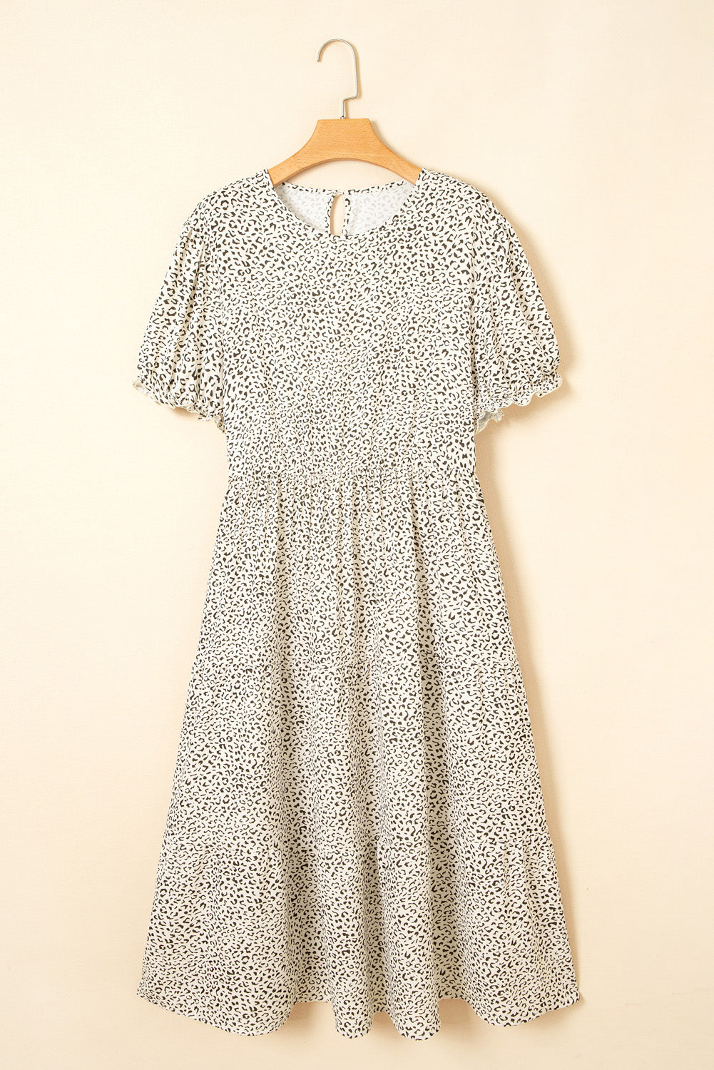 Plus Size Leopard Print Frill Trim Short Sleeve Flared Dress