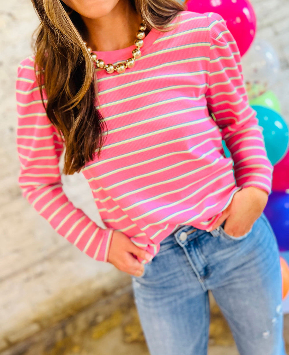 Textured Knit Round Neck Long Sleeve Top