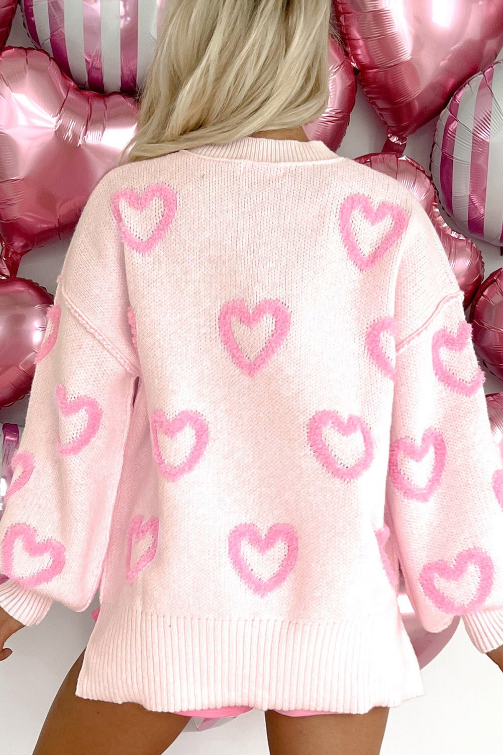 Heart Bubble Sleeve Baggy Sweater