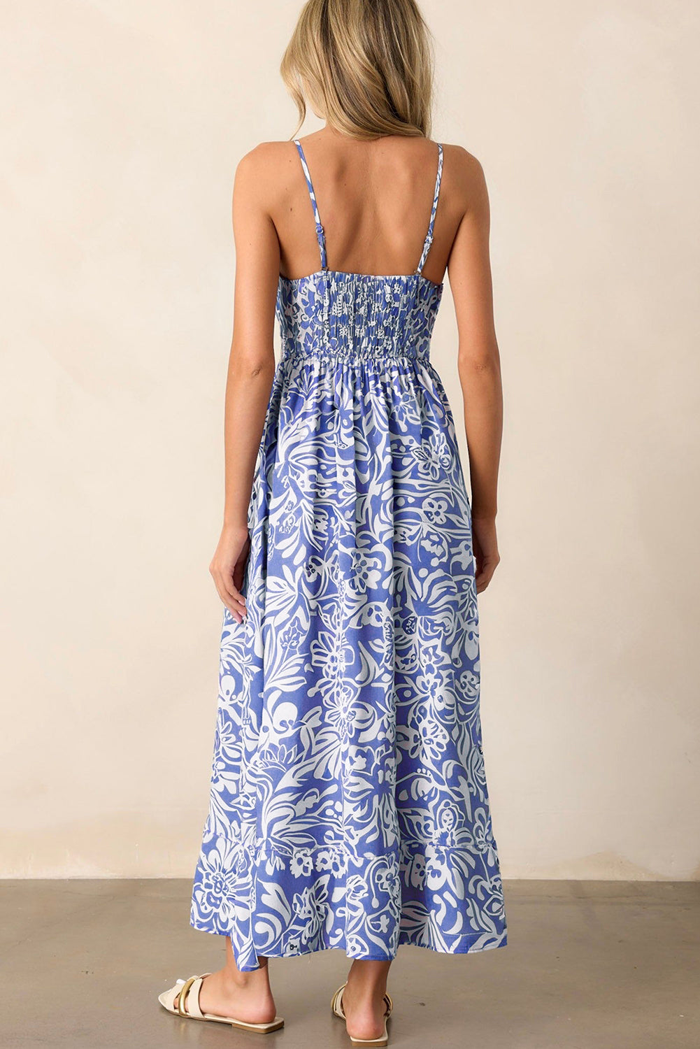 Floral Print Spaghetti Strap High Waist Maxi Dress
