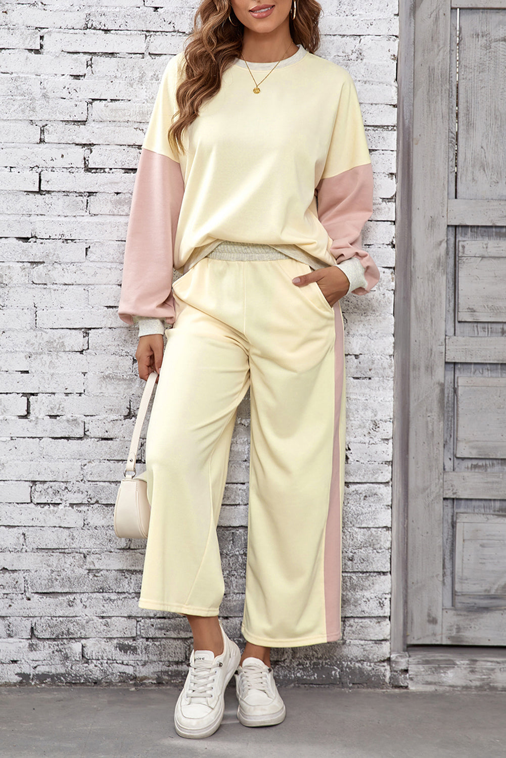 Block Pullover Loose Pant Set