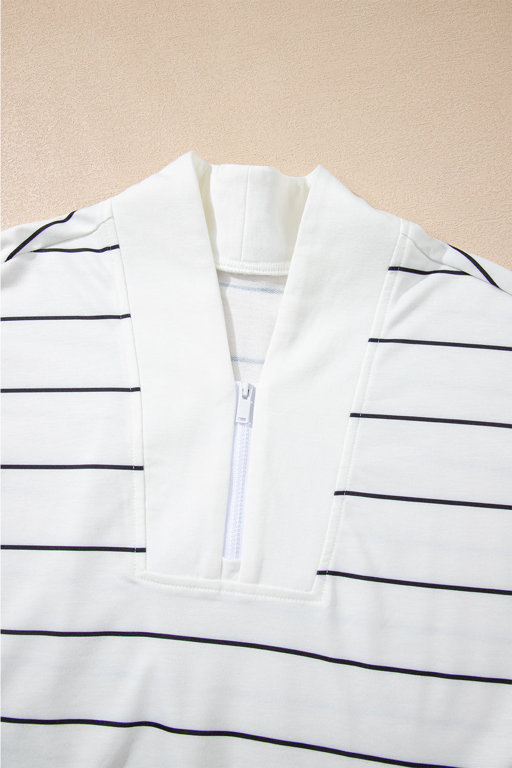 Zip V Neck Casual Stripe Print Drop Shoulder Long Sleeve Top