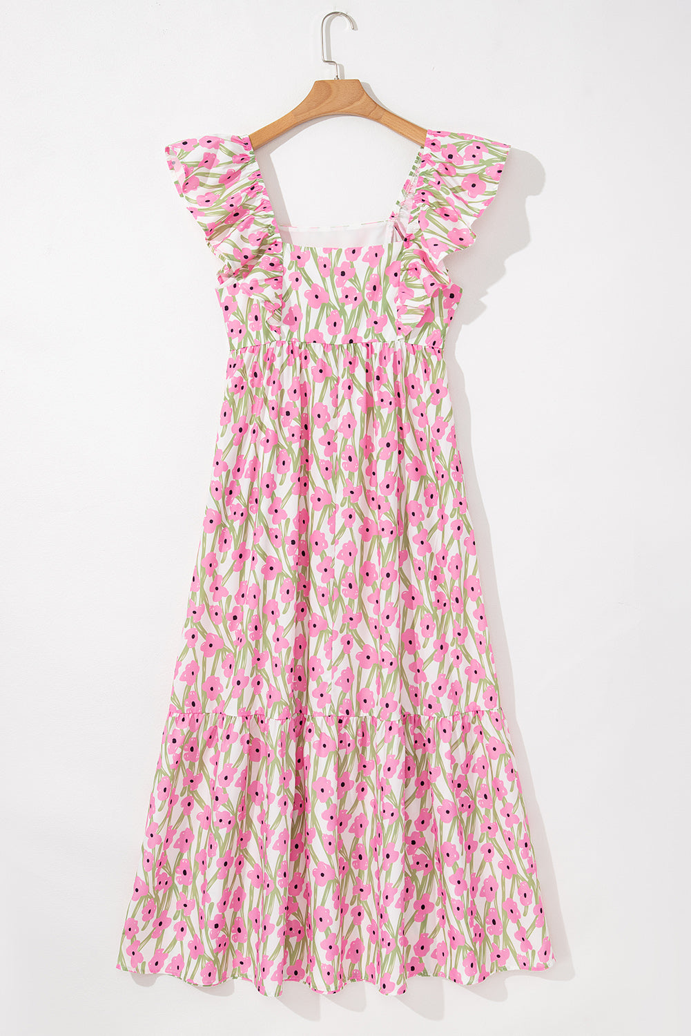 Floral Print Square Neck Ruffled Strap Maxi Dress