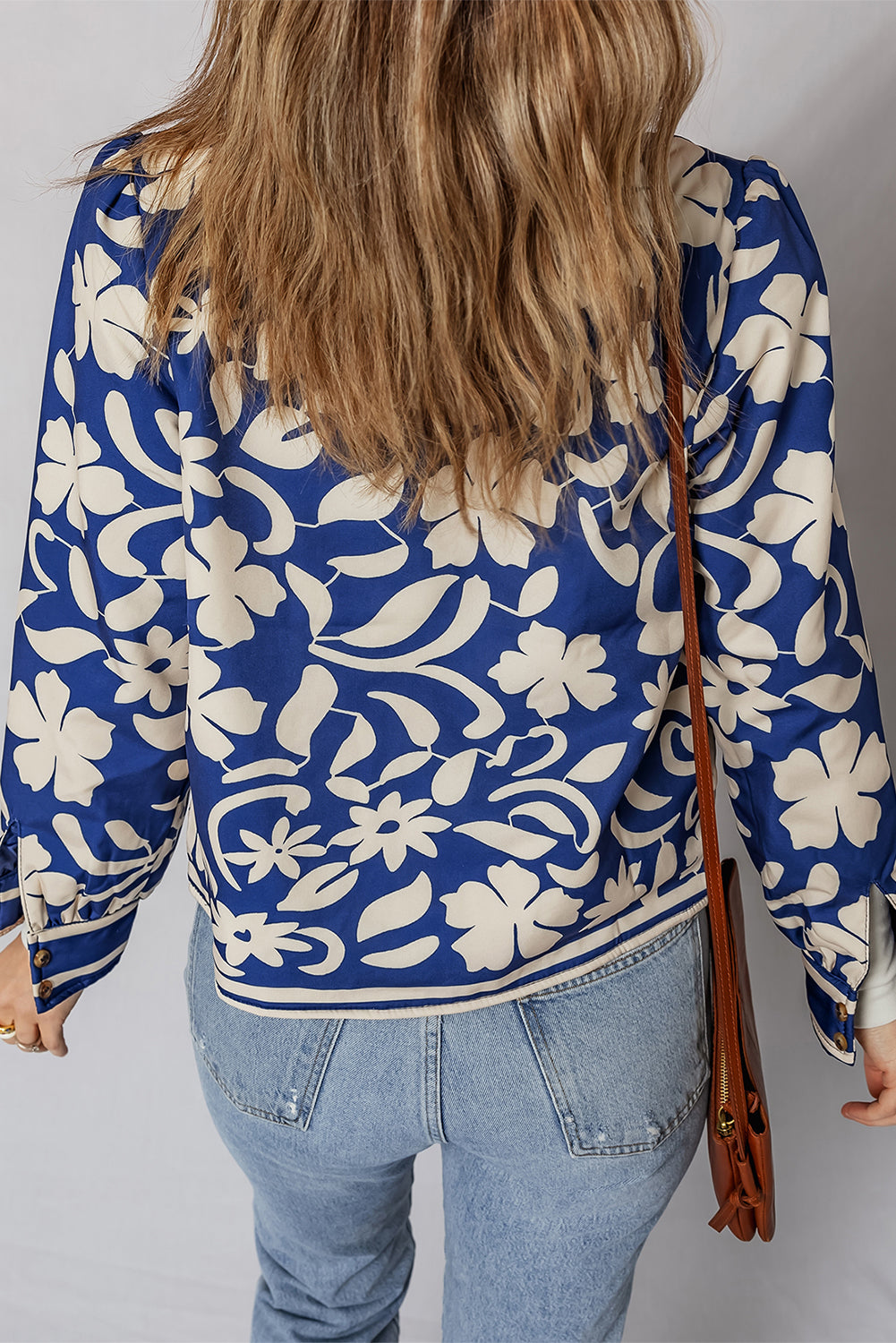Flower Print Open Front Buttoned Cuffs Elegant Jacket