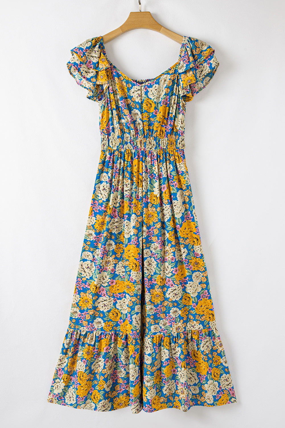 Floral Shirred Cut Out Jumpsuit