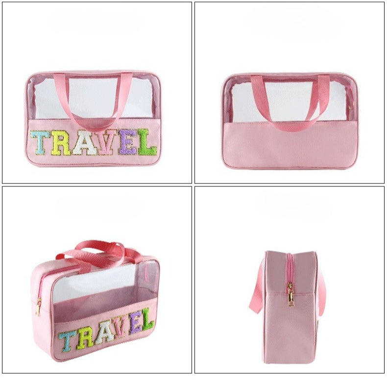 Travel Patch Clear PVC And PU leather Makeup Toiletry Storage Bag