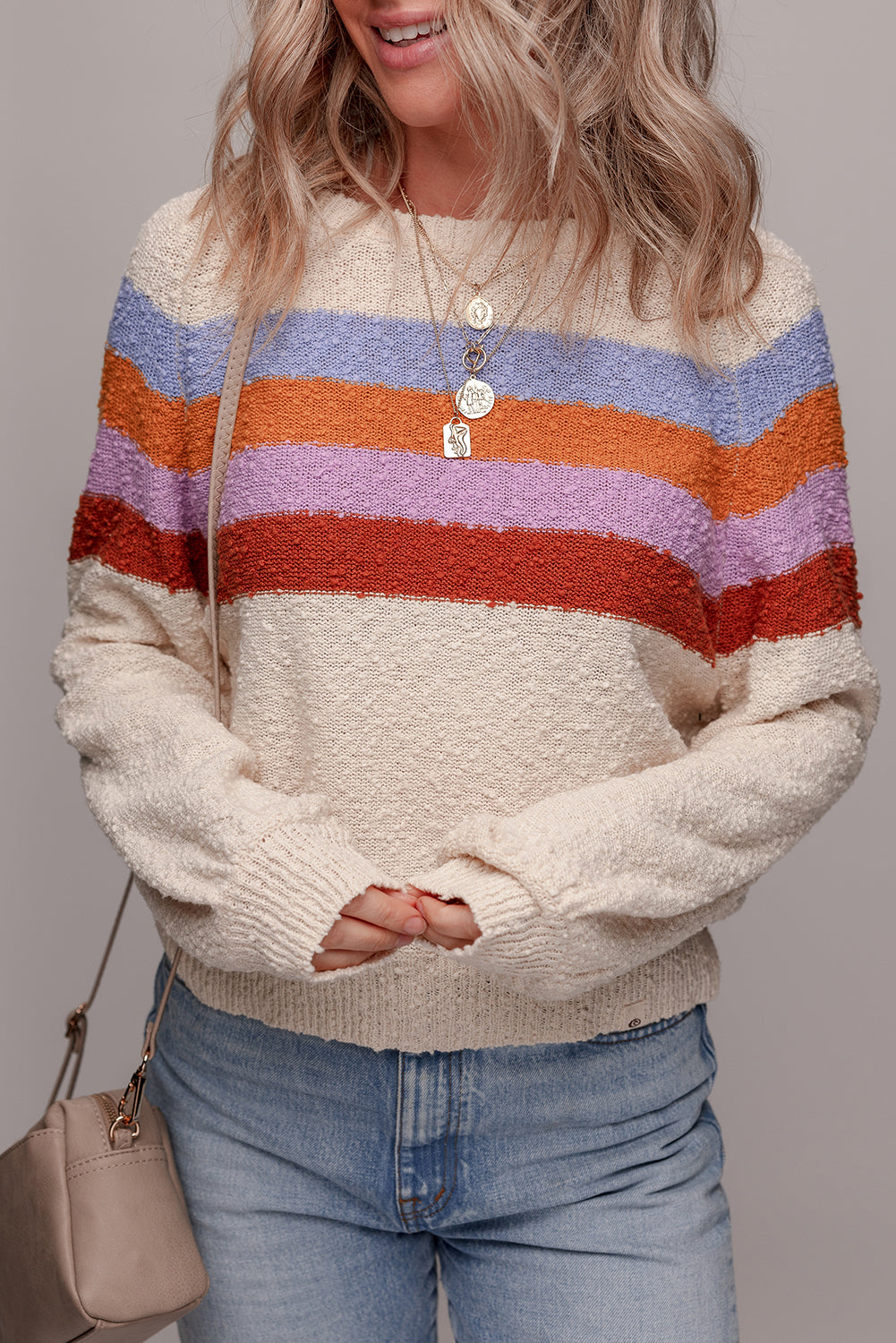 Striped Color Block Loose Sleeve Chic Sweater