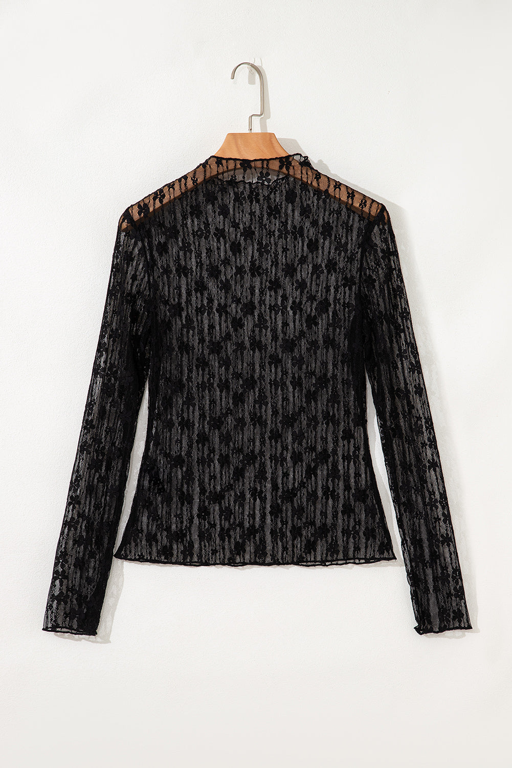 Sheer Floral Lace Long Sleeve Slim Fit Top