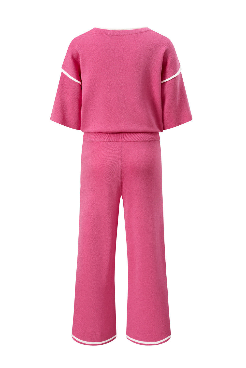 Contrast Trim Half Sleeve Top Drawstring Pants Loose 2pcs Sweater Suit