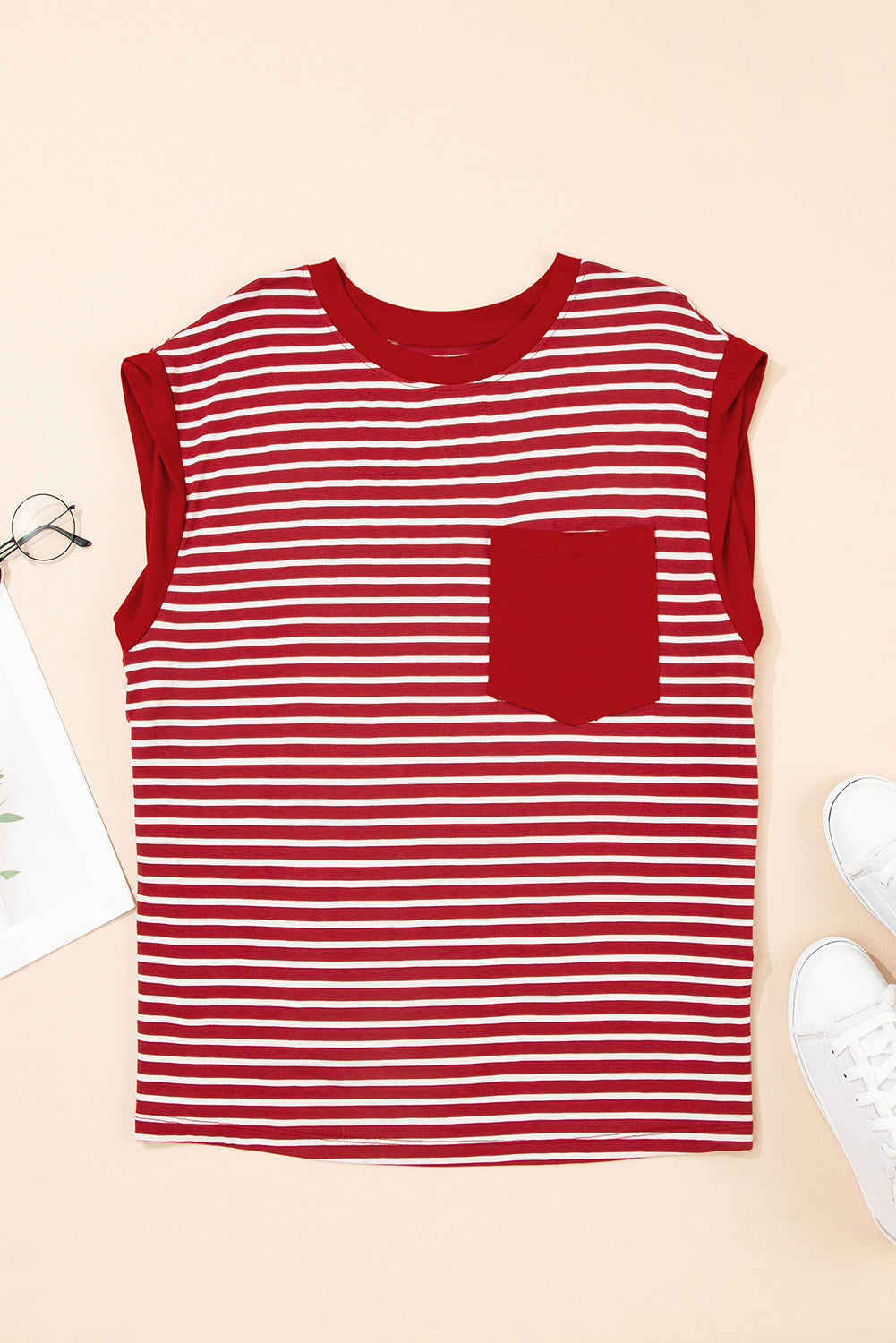 Chest Pocket Patch Round Neck Tank Top