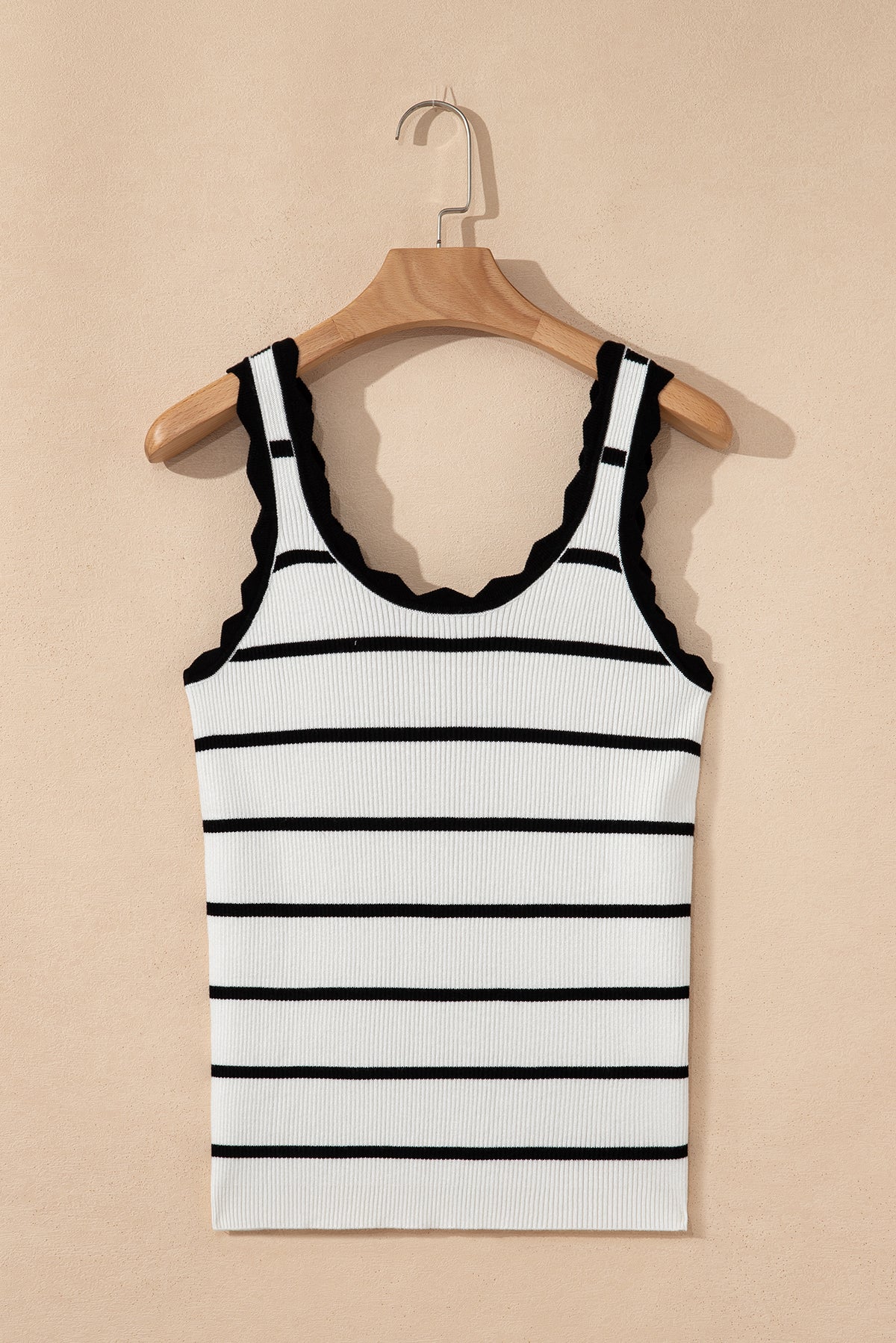 Striped Scalloped Edge U Neck Sleeveless Sweater Vest