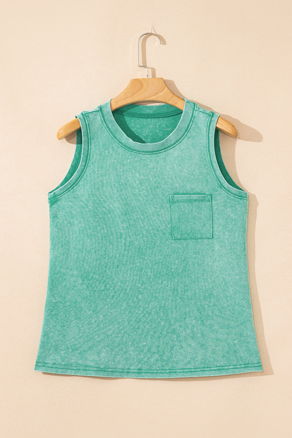 Mineral Wash Patched Chest Pocket Casual Tank Top