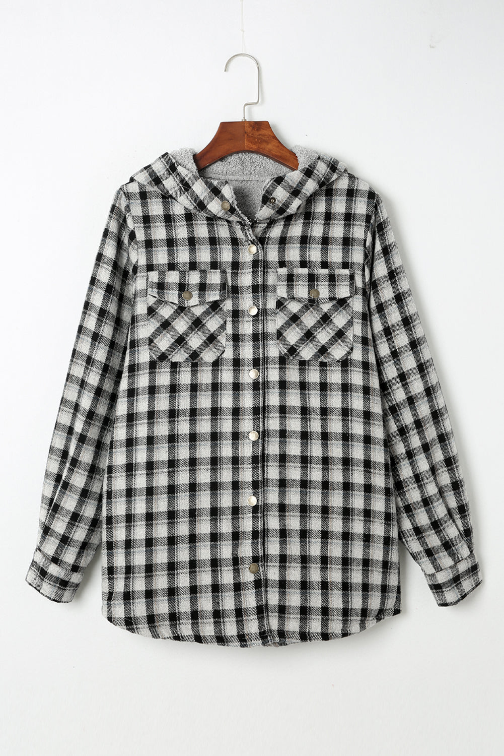 Plaid Pattern Sherpa Lined Hooded Shacket