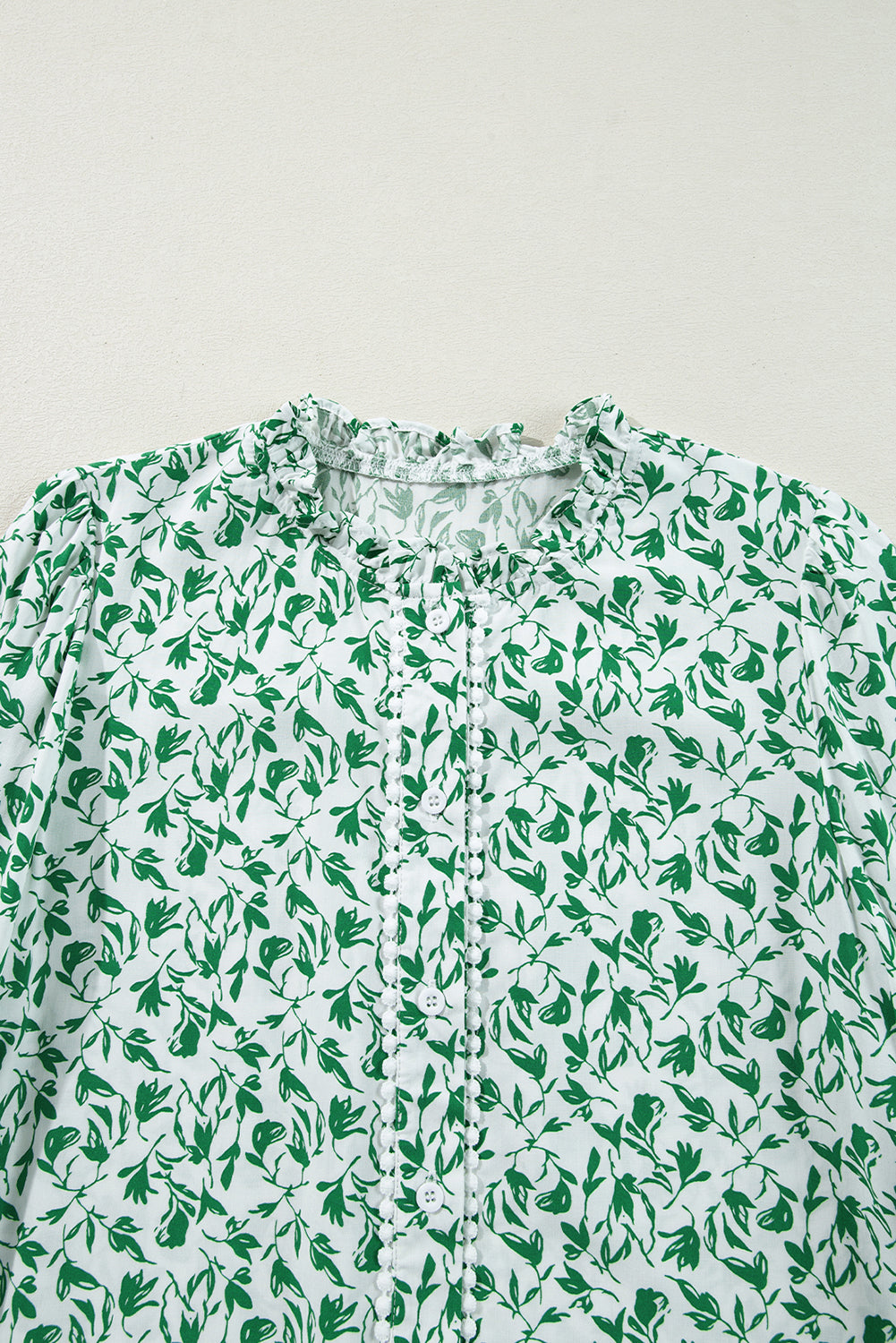 Lace Detail Floral Puff Sleeve Fall Shirt