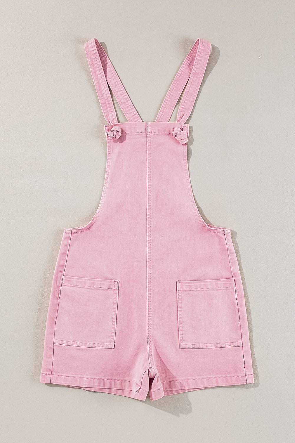 Solid Color Knot Straps Denim Romper with Pockets