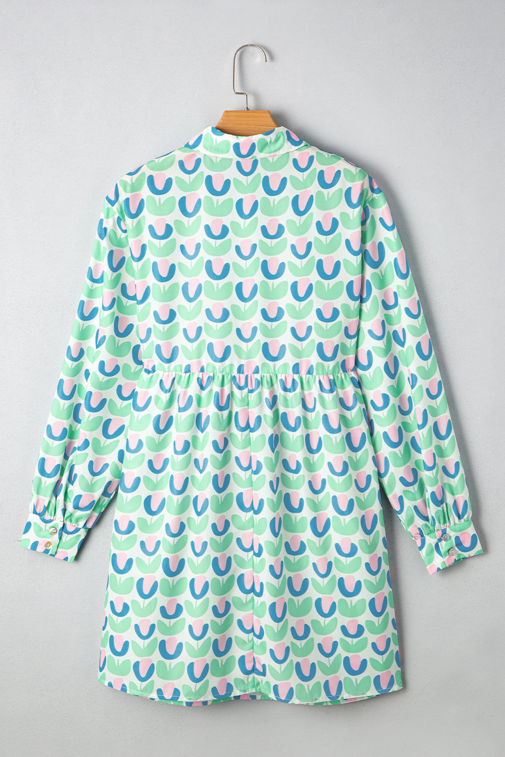 Floral Print Notched Neck Scalloped Detail Long Sleeve Mini Dress