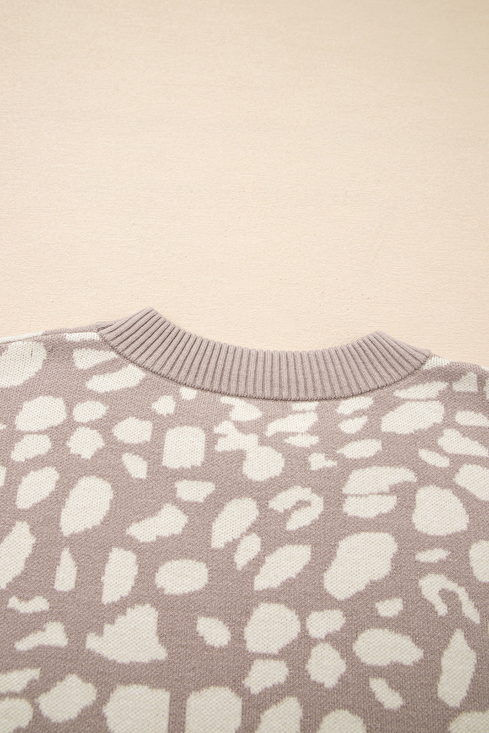 Leopard Spots Pattern Ribbed Trim Drop Shoulder Sweater