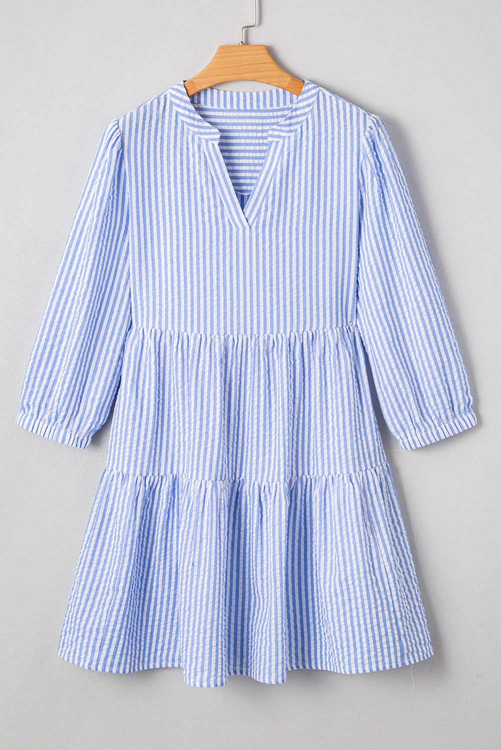 Stripe Bracelet Sleeve Tiered Shift Dress with Pockets