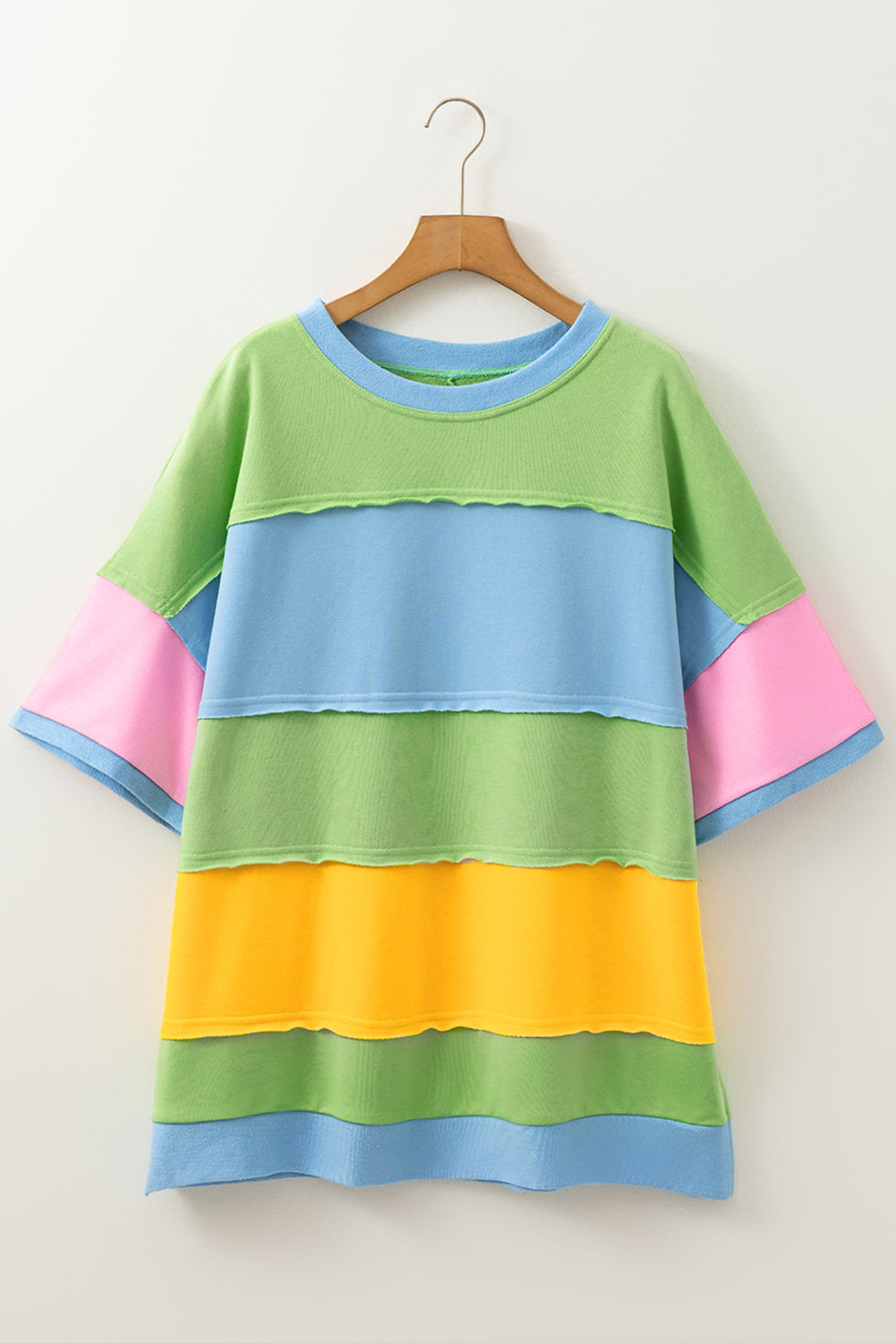 Plus Size Color Block Exposed Seam Patchwork T Shirt