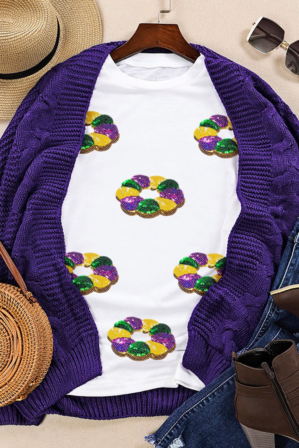 Mardi Gras Sequined Pattern Tee