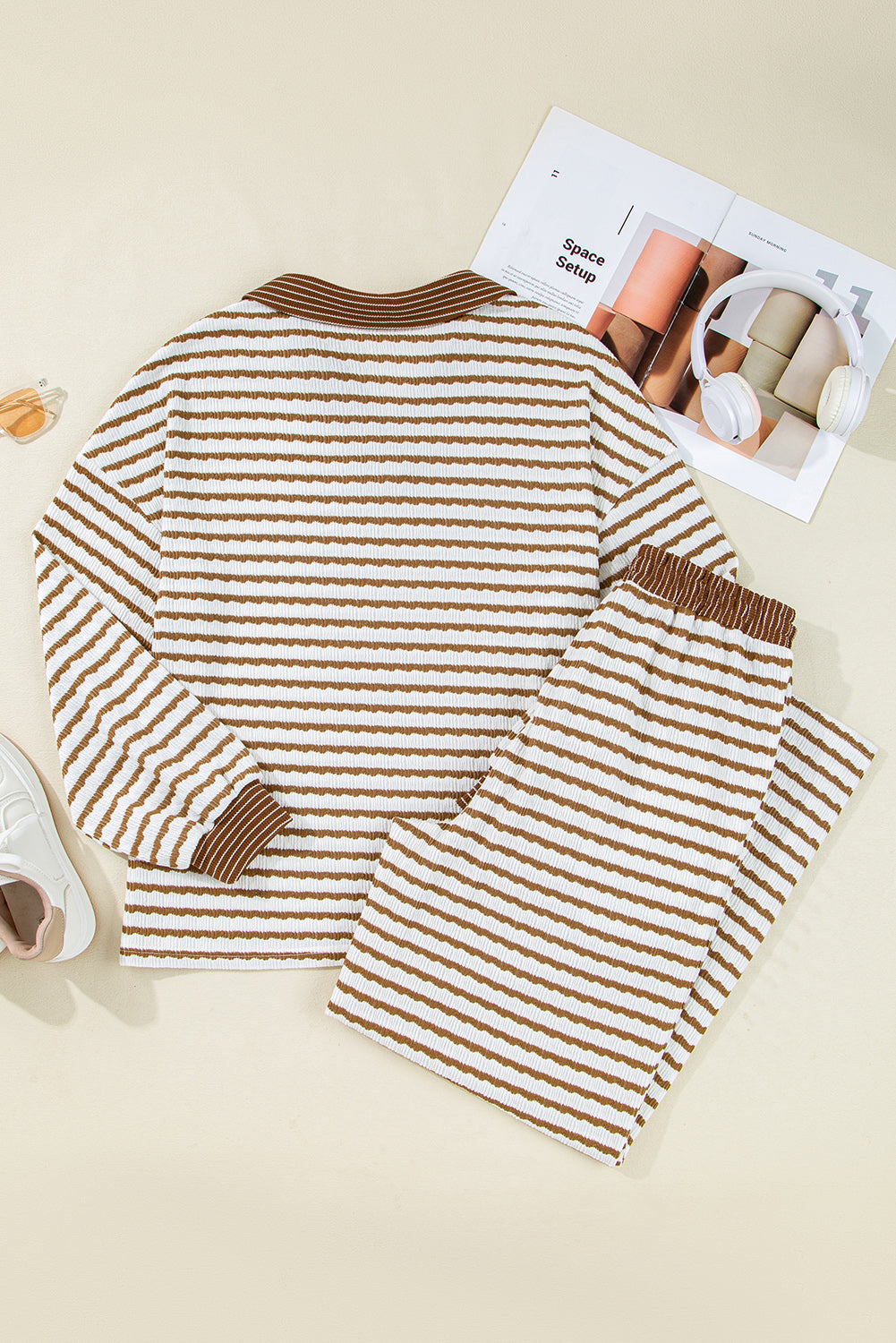 Collared Pullover Top and Drawstring Pant Set
