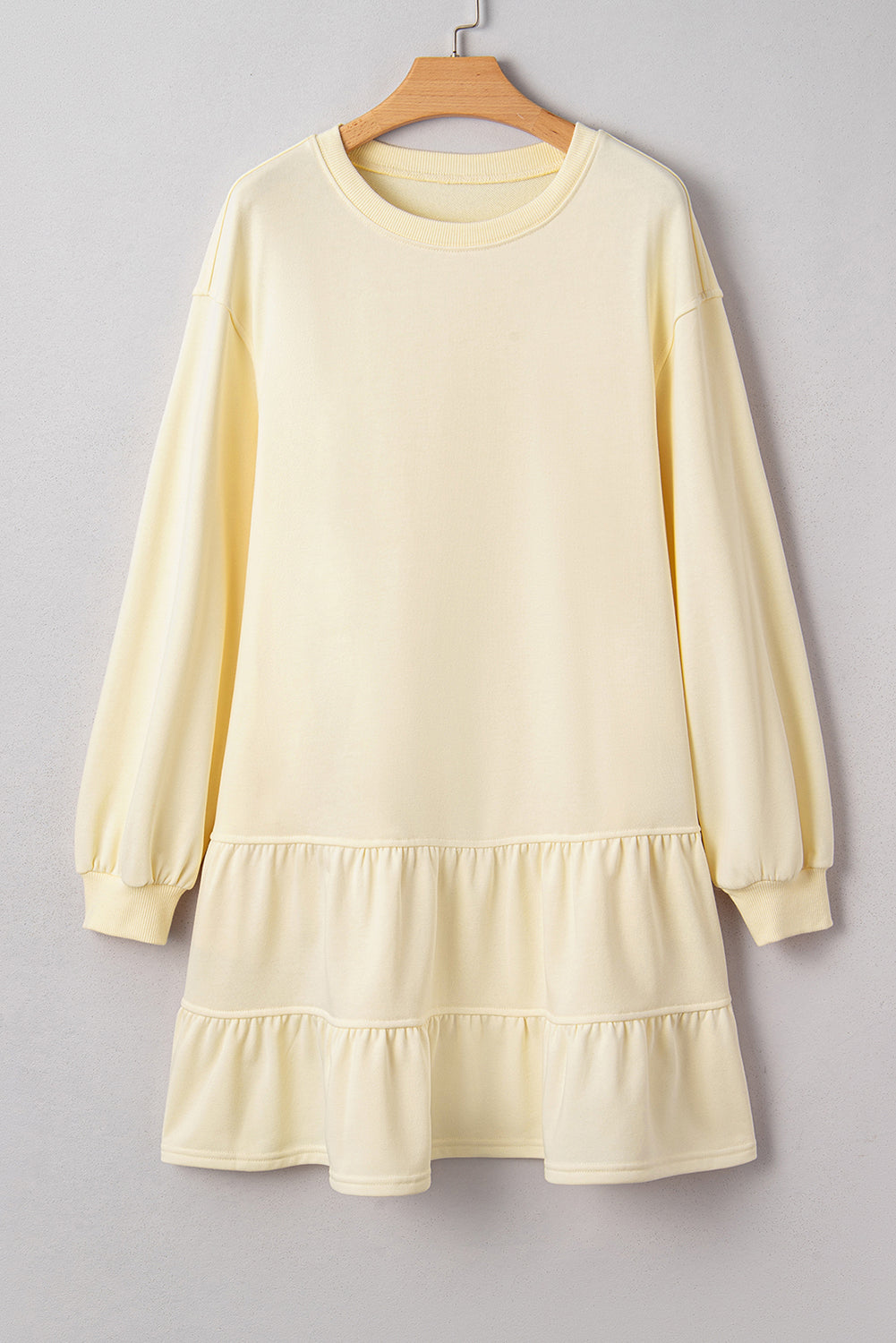 Double Tiered Ruffle Hem Long Sleeve Loose Mini Dress