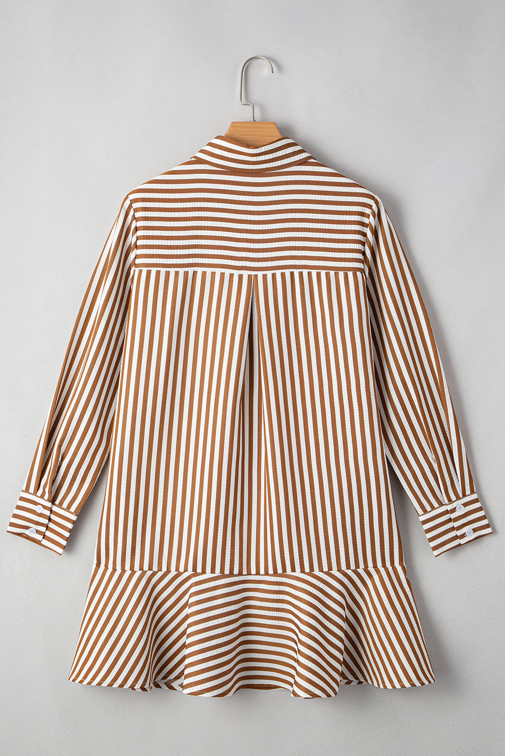 Ruffled Hem Collared Long Sleeve Shirt Mini Dress