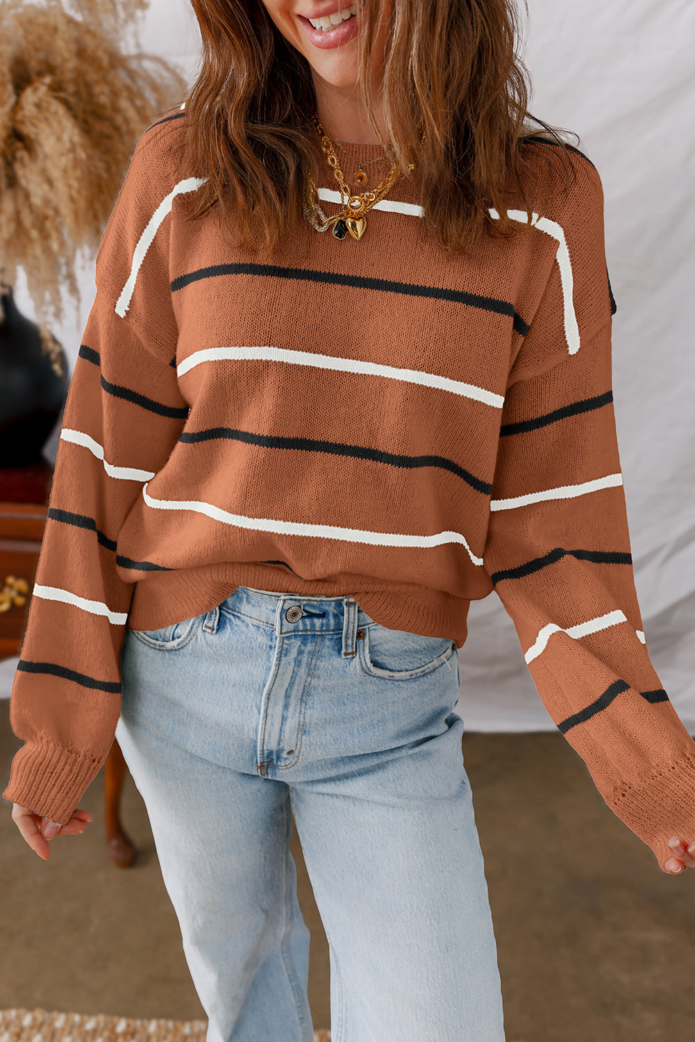 Ribbed Edge Drop Shoulder Sweater