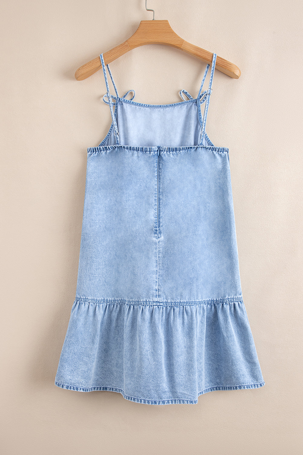 Spaghetti Straps Ruffle Hem Denim Dress